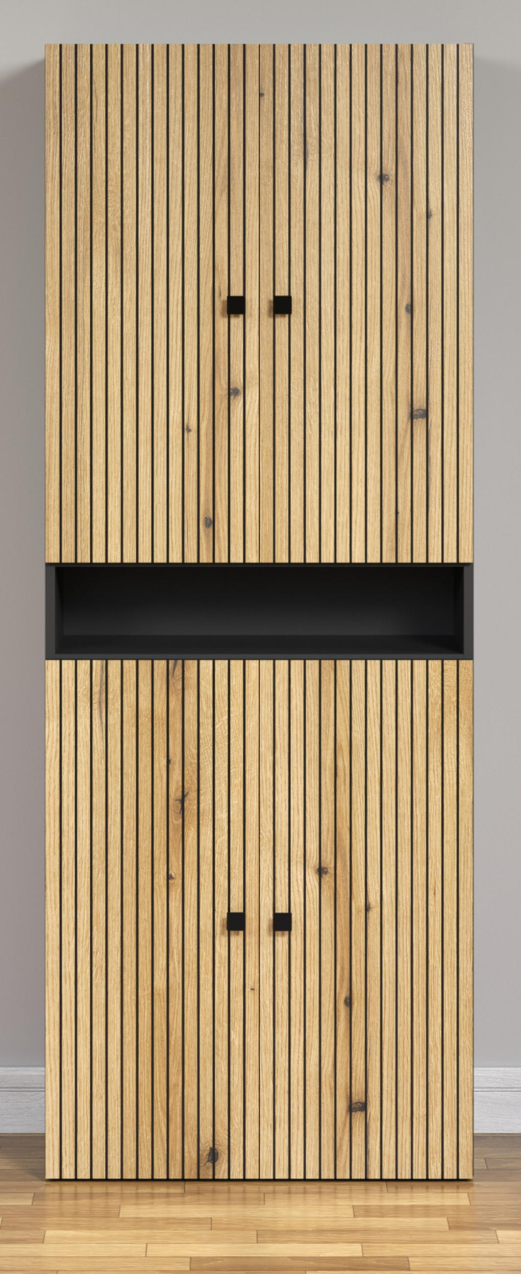 HOCHSCHRANK Evoke Eiche, grau 70 x 186 cm, Badschrank mit viel Stauraum - Eichefarben/Anthrazit, Holzwerkstoff/Metall (70/186/31cm) - Top.Furn
