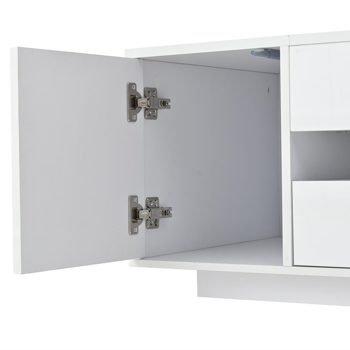 COUCHTISCH 95x50x34.5 cm Weiß LED Lift 1 Schublade 1 Schrank - Weiß, Holzwerkstoff (95/50/34.5cm)