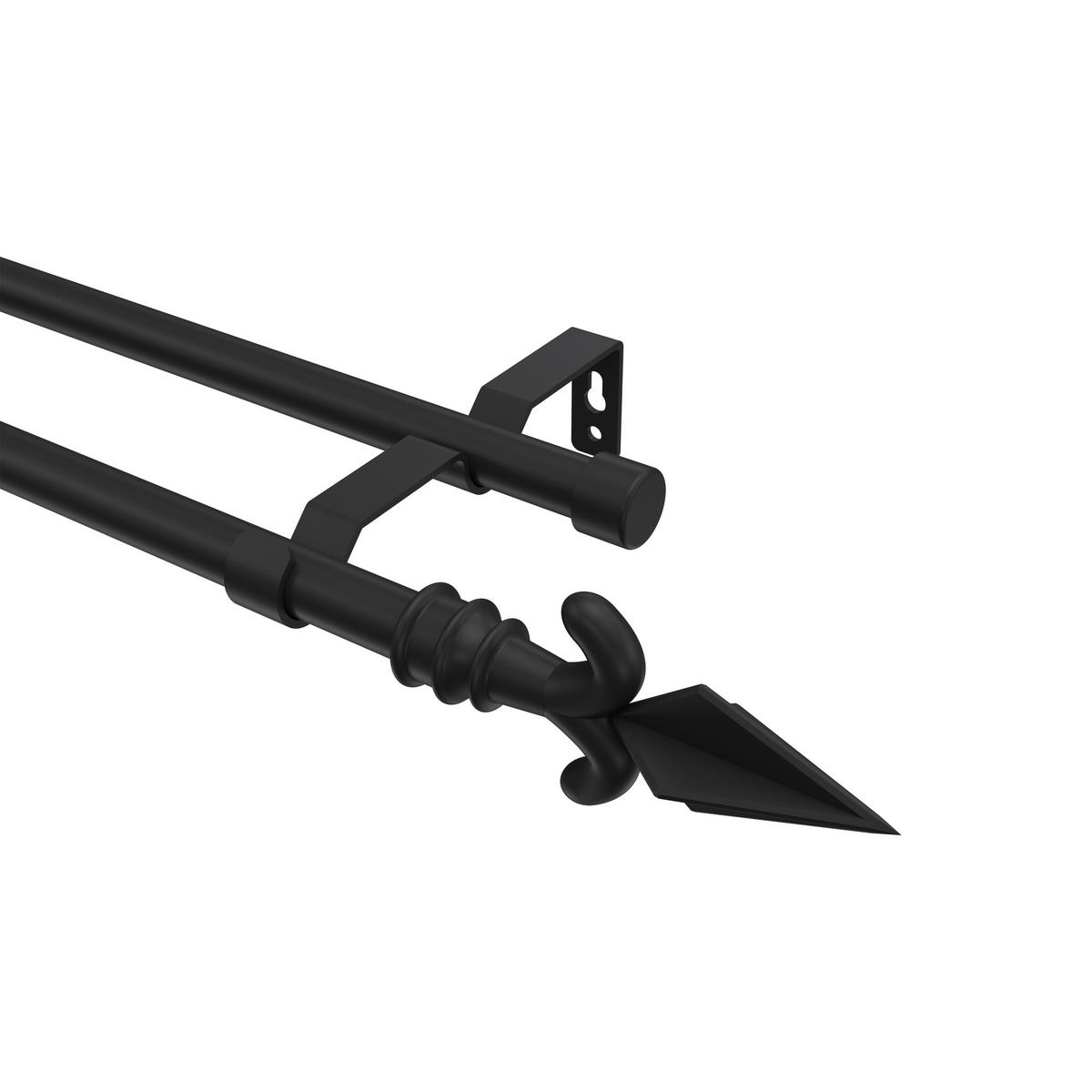 GARDINENSTANGE Olymp Matteo 480 cm (geteilt in 3 x 160 cm), 2-läufig (ohne Ringe), 16 mm Ø Schwarz - Schwarz, Metall (480cm) - INTERDECO