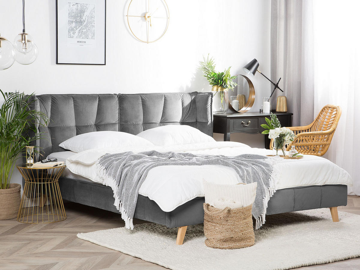 POLSTERBETT mit Lattenrost 160x200 cm Grau Senlis - Grau, Textil (160/200cm) - Beliani