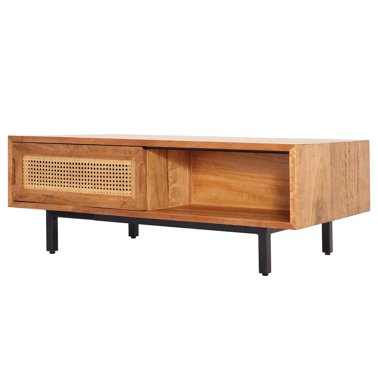 MASSIVER COUCHTISCH - Mango massiv / Wiener Geflecht - Mango / Beige - Beige/Schwarz, Naturmaterialen/Holz (60/110/40cm) - home24
