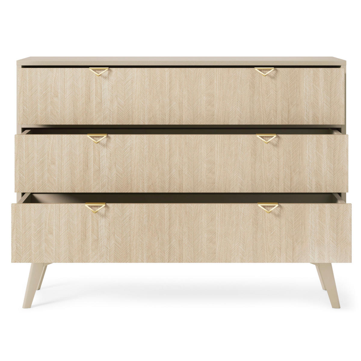SIDEBOARD TOFINO KOM3-1D3S Holzbeine Beige Fischgrätenmuster - Eichefarben/Beige, Holz/Holzwerkstoff (106/80/38cm) - Komodee