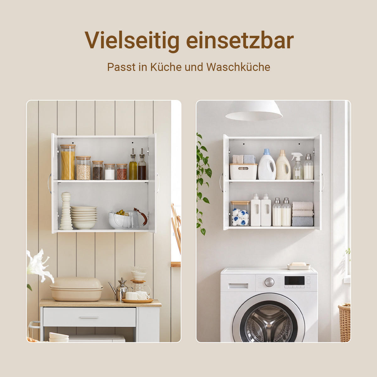 HÄNGESCHRANK weiß, 60x60x30 cm, 2 Türen, 3 Höhen für Böden, bis 25 kg, für Bad, Waschraum, Küche & Flur - Weiß, Holzwerkstoff (60/60/30cm) - SoBuy