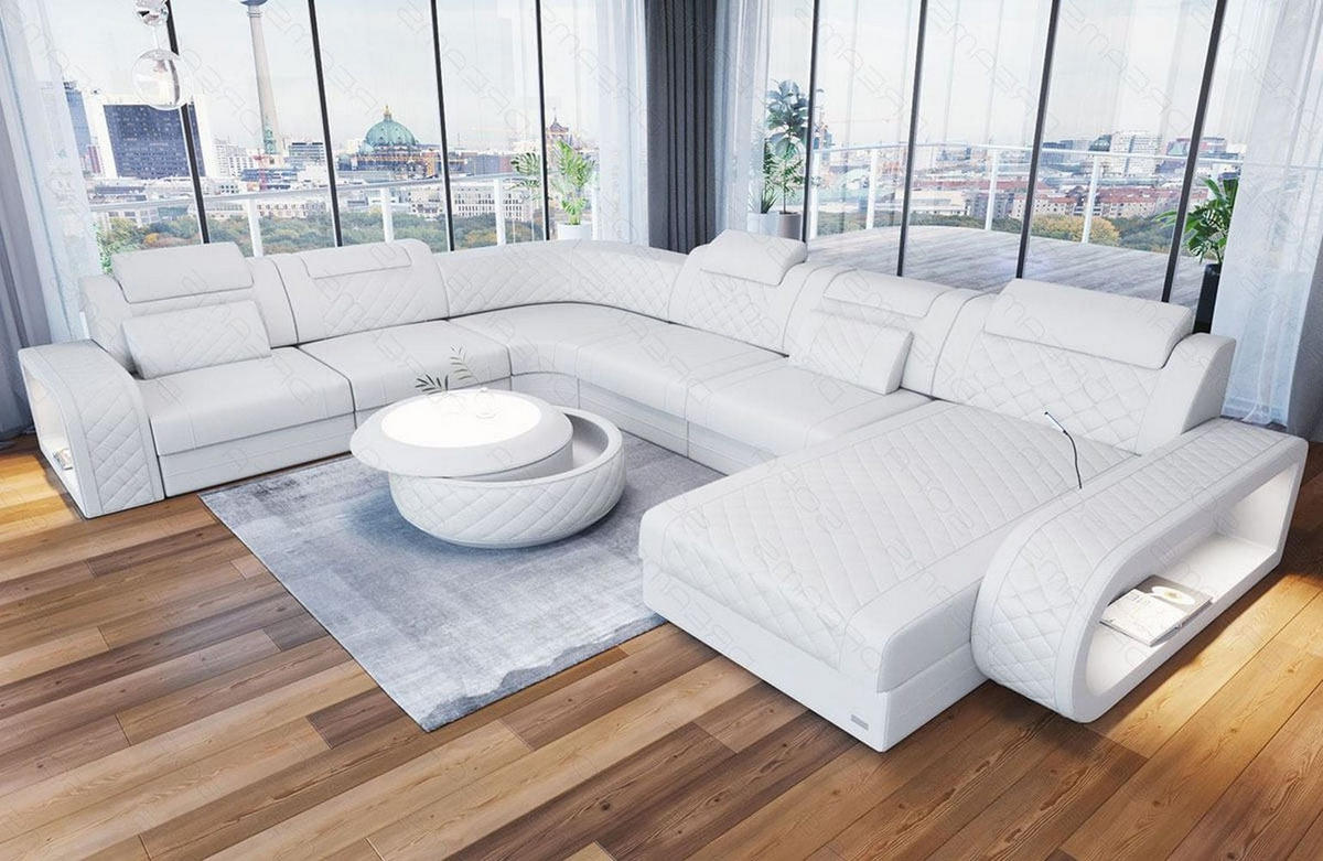 WOHNLANDSCHAFT Berlin U-Form Mini Weiß Kunstleder - Weiß, Textil (264/80/362cm)