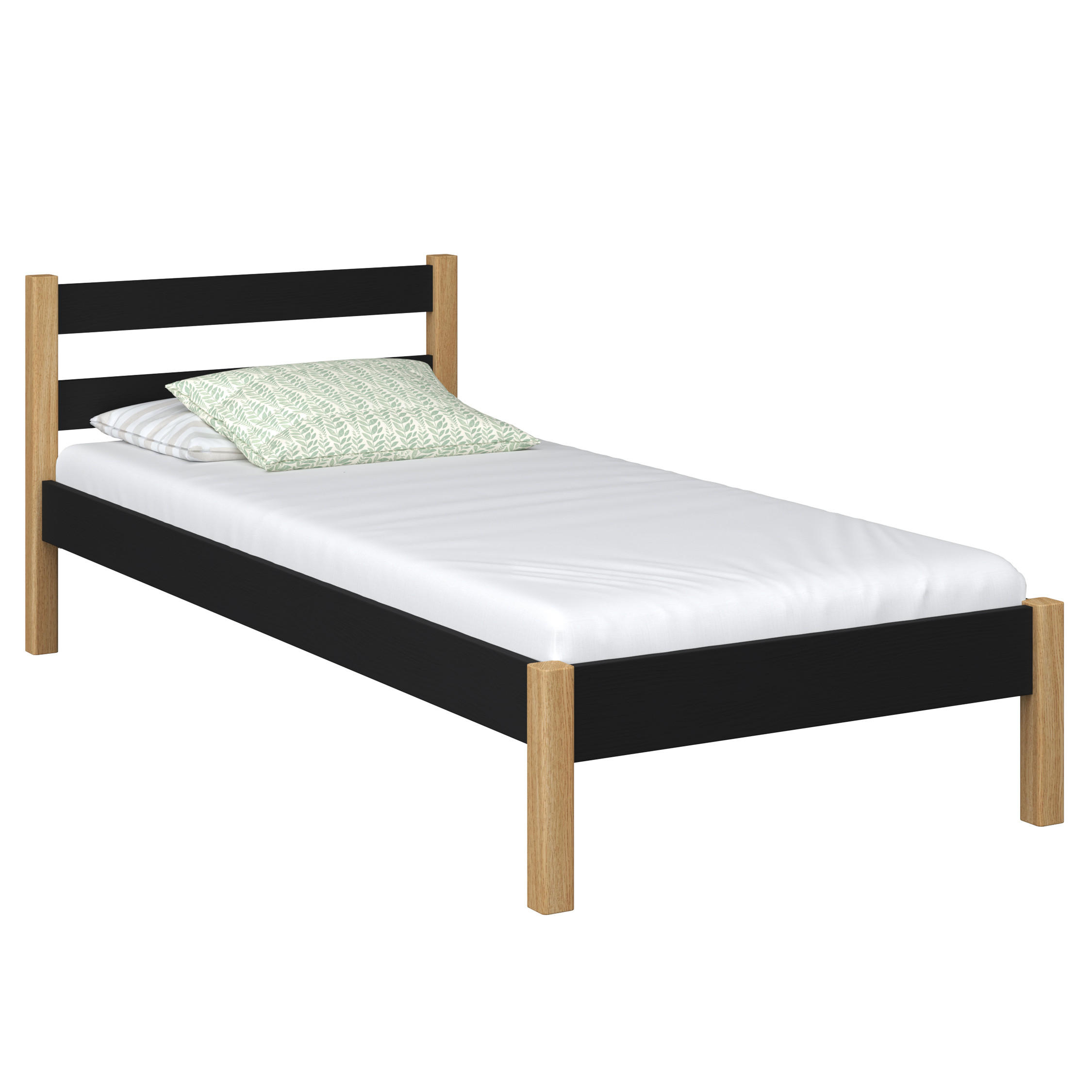 N-Wood Bett Eiche Artisan, Schwarz 90x190 cm