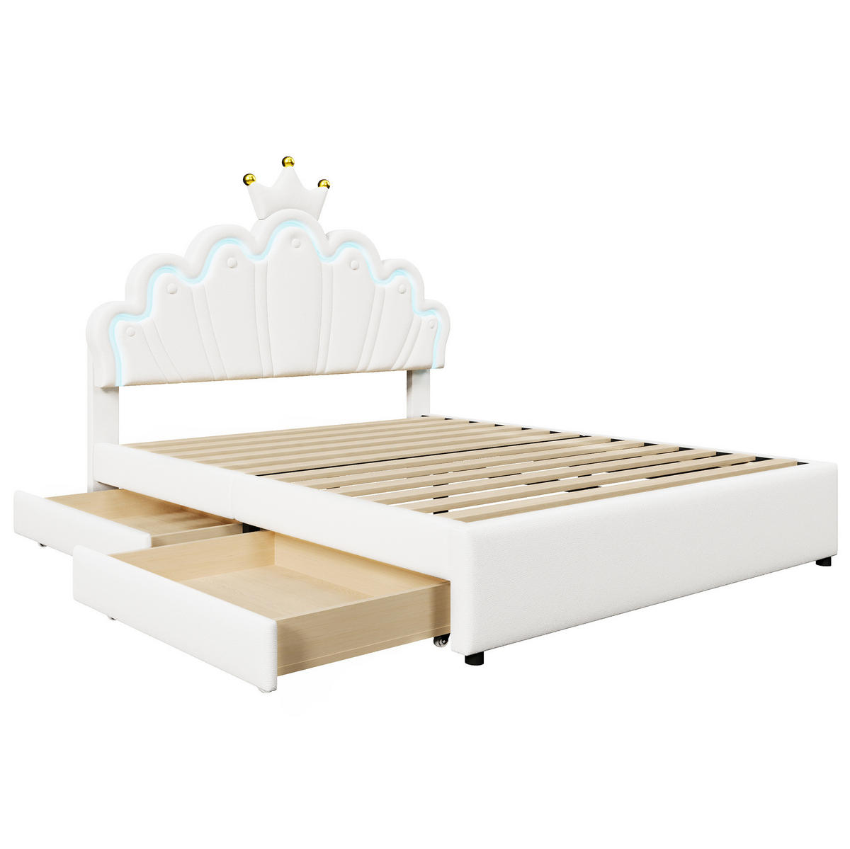 POLSTERBETT 140/200 cm aus PU mit LED-Ambientelicht, 2 Schubladen und verstellbarem Kopfteil, Weiß - Weiß, Leder (140/200cm) - Redom