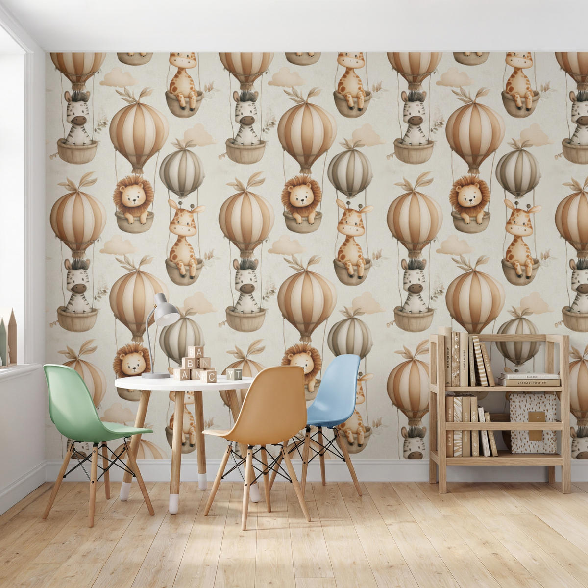 KINDERTAPETE - Safari - Heißluftballons - Taupe - 350x260 cm - Beige, Papier (350/260cm) - OnlyWow