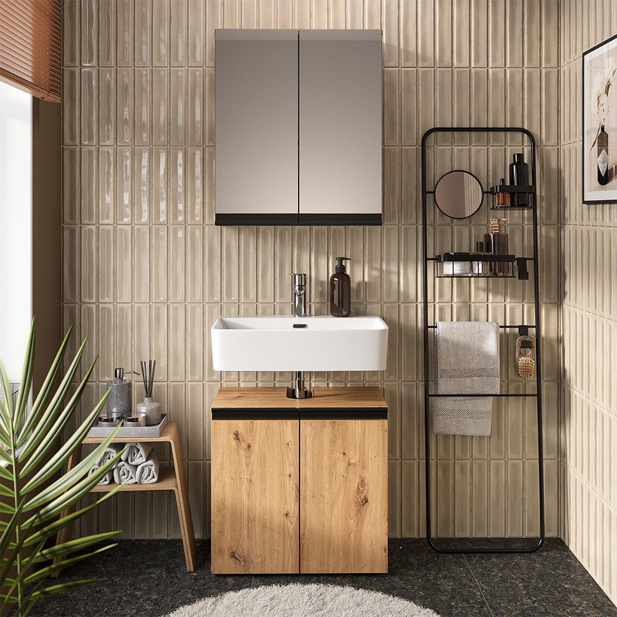 BADMÖBEL-SET Torren Artisan 2 Teile - Hellgrau, Holzwerkstoff (60/58/35cm) - Vicco