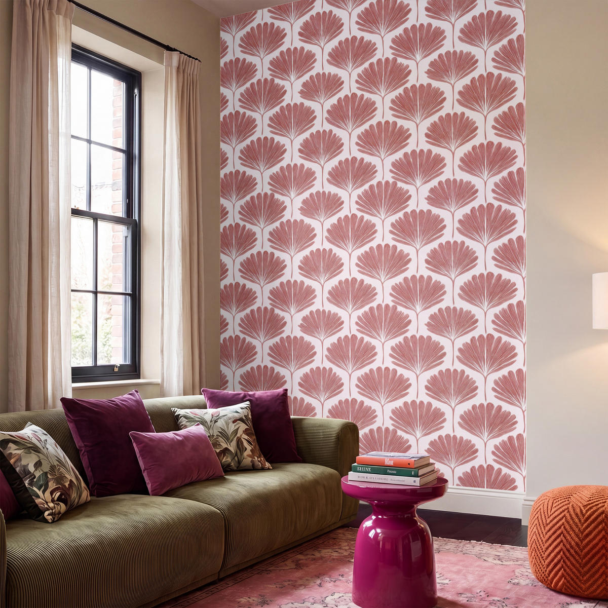 TAPETE - Fächer - Motiv - Terra - 180x300 cm - Rotbraun, Papier (180/300cm) - OnlyWow
