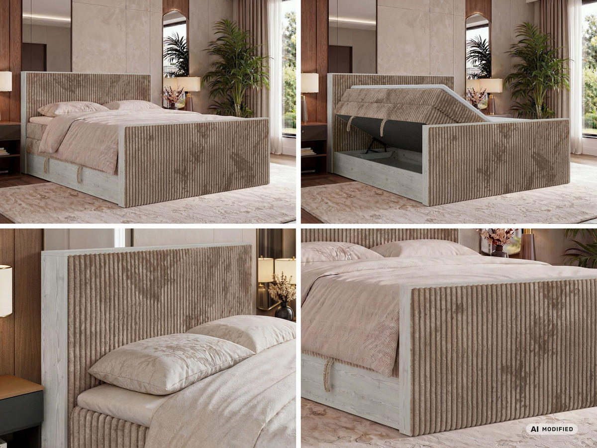 BOXSPRINGBETT NORDIC KING DUO 180/200 - Braun Cord - Topper T25 - H4 - Schwarz/Braun, Kunststoff/Textil (180/200cm) - MKS