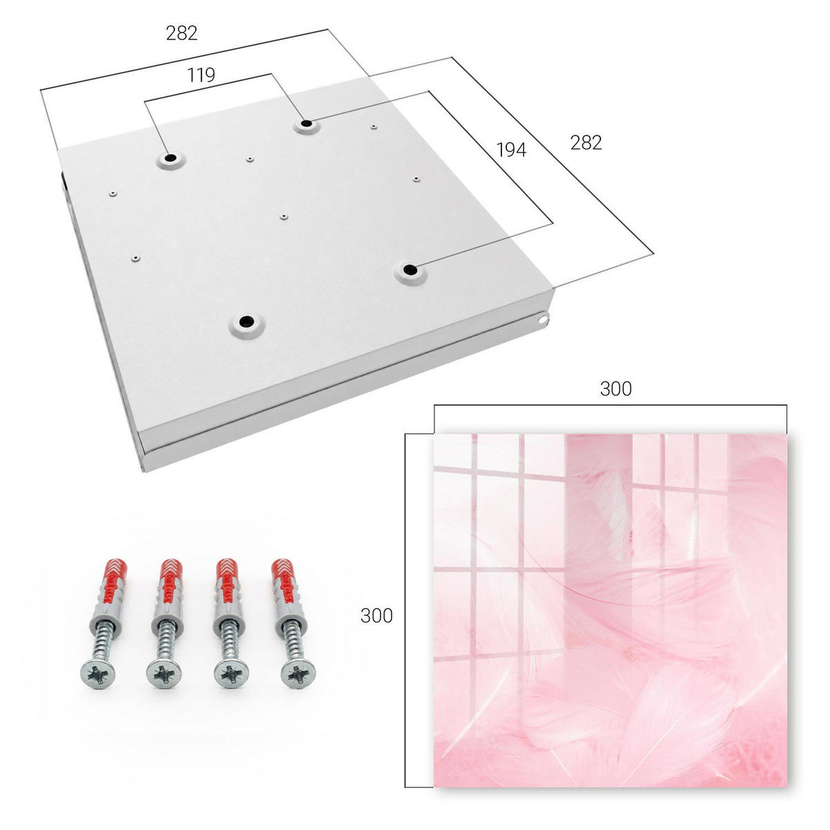 SCHLÜSSELBOX Weiß 30x30 cm – Türöffnung nach rechts - Rosa Federn - Pink, Metall (30/30/5cm) - TULUP
