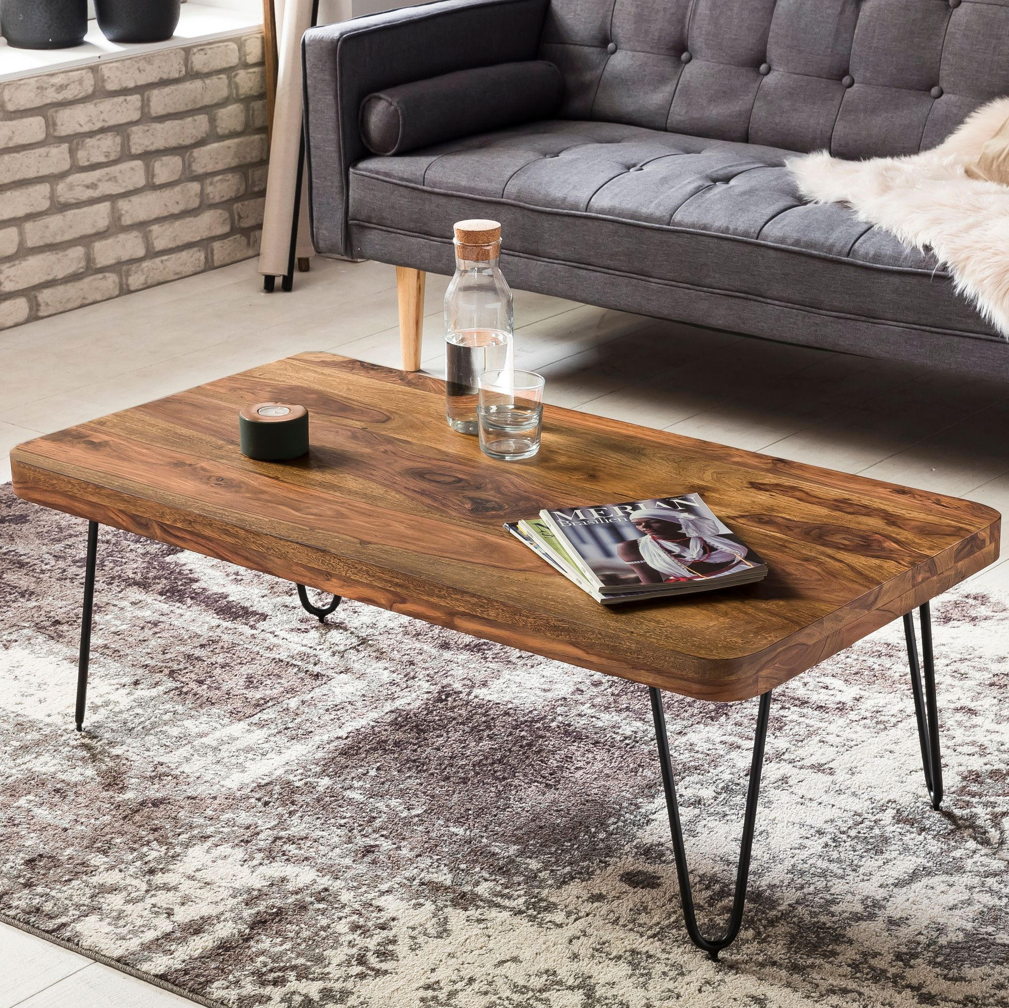 SOFATISCH SOPHIA Sheesham Couchtisch - Braun, Holz (60/115/40cm) - tinkaro