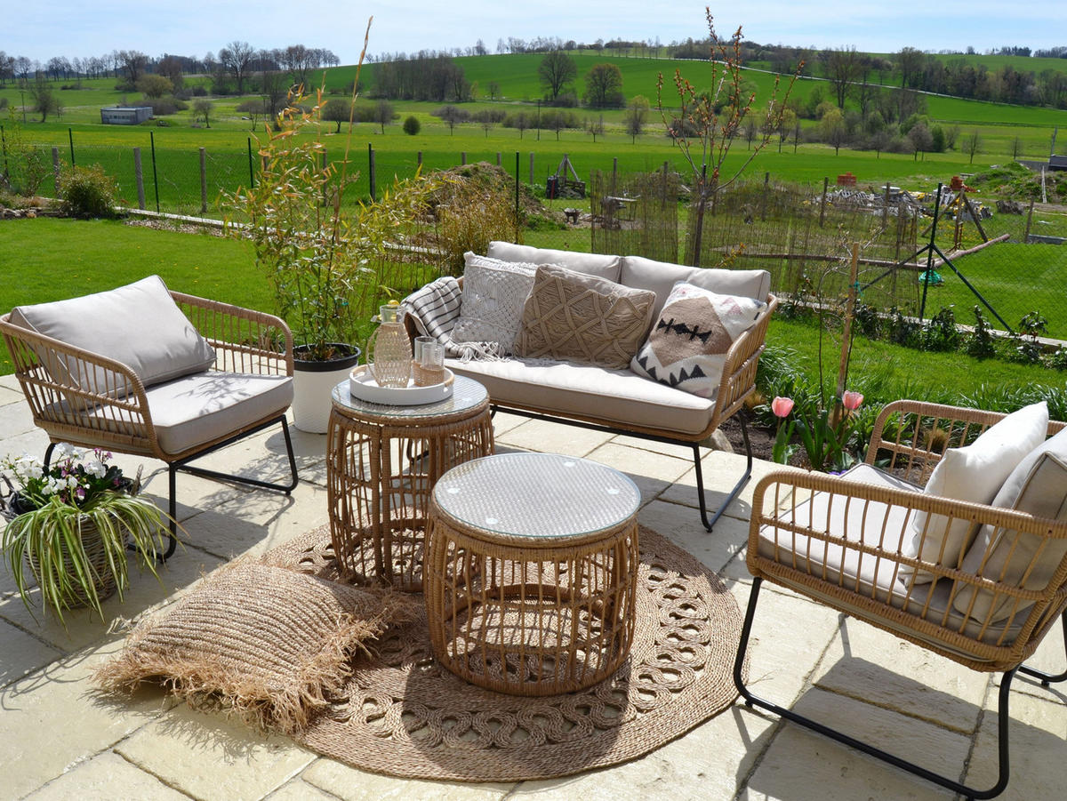 GARTENMÖBEL-SET 4-Sitzer Rattan Beige Ravello - Beige, Kunststoff - Beliani