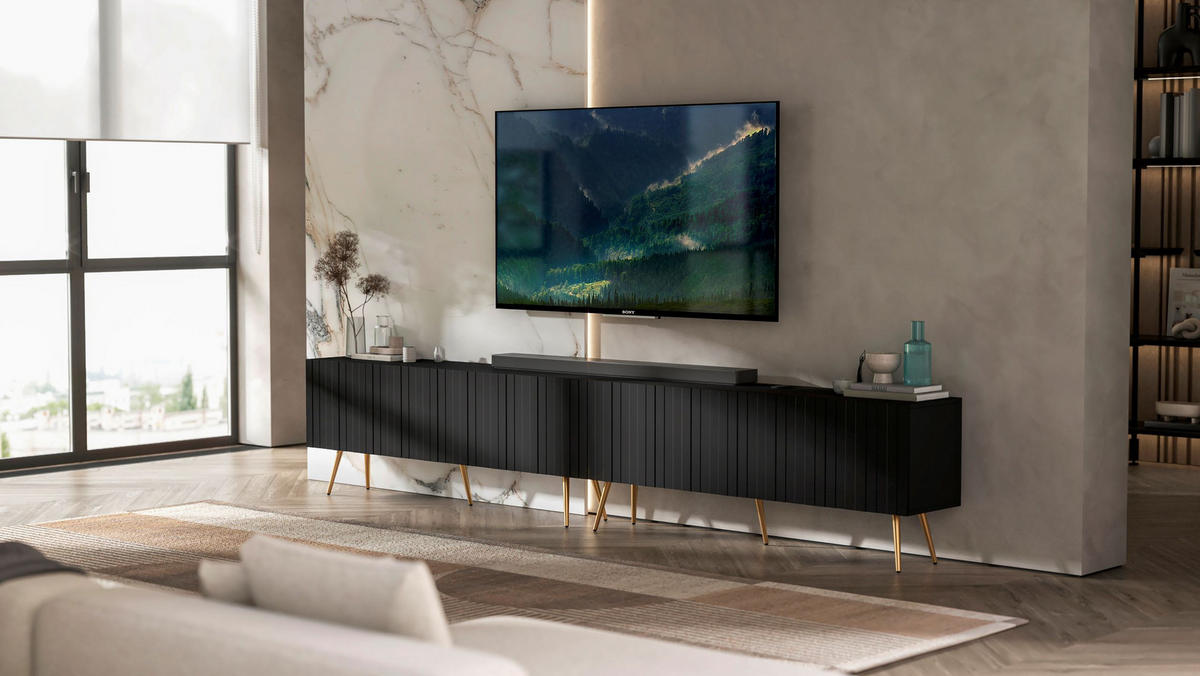 TV-LOWBOARD 2-er Set Elpis Schwarz matt mit goldenen Metallbeinen 150 cm - Goldfarben/Schwarz, Holzwerkstoff (300/60.5/36.5cm) - Meble Lindner