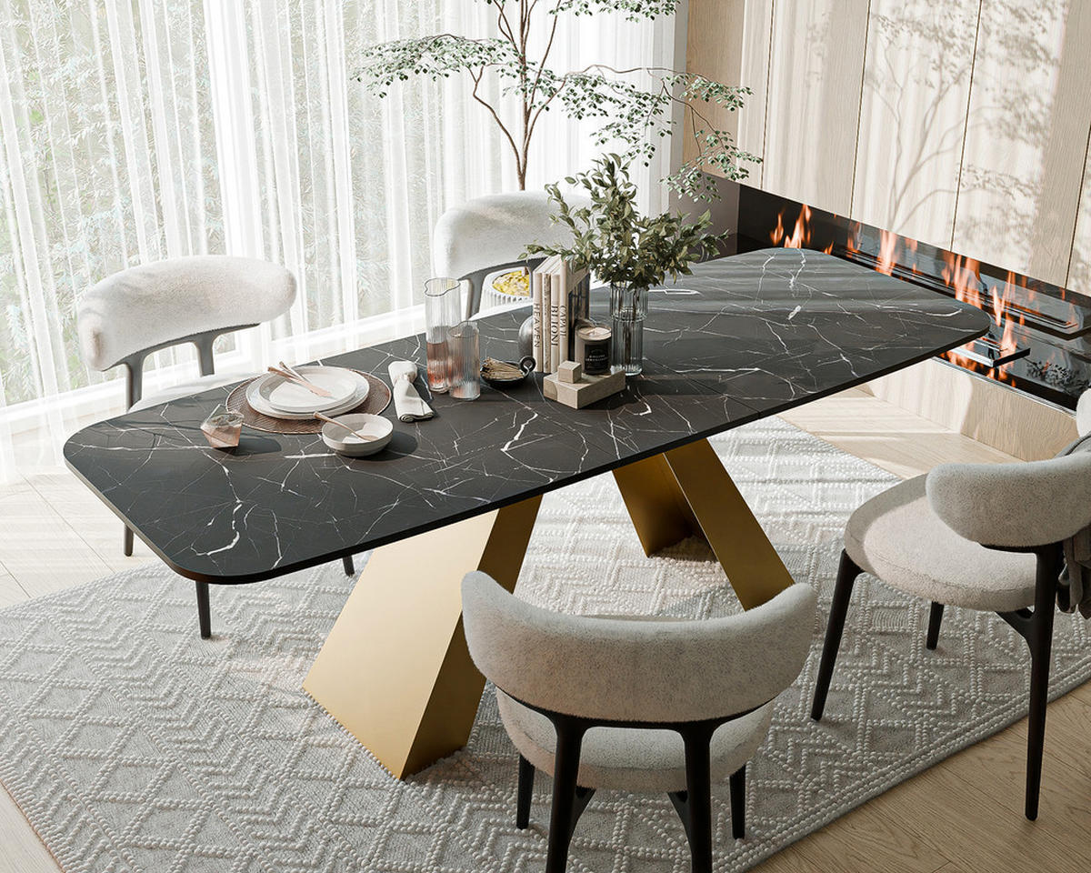 AUSZIEHTISCH ZENITH 180/90/76 cm mit Metallgestell, Gold / Grau - Goldfarben/Grau, Holzwerkstoff/Metall (90/180/76cm) - Idohome