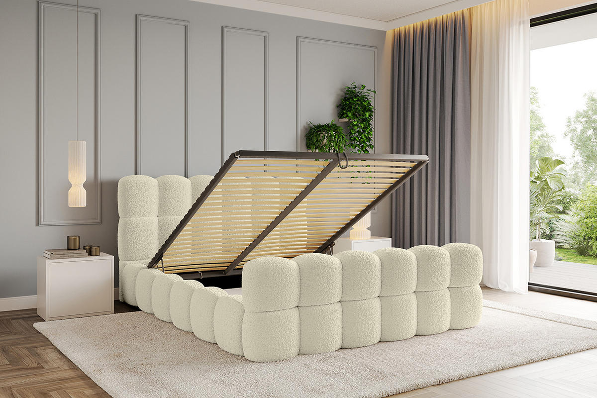 POLSTERBETT mit Bettkasten, Fußteil und Lattenrost, Boxbett ohne Matratze - LEYA-Z 120x200 Beige - Taupe, Holzwerkstoff/Textil (120/200cm) - ALTDECOR