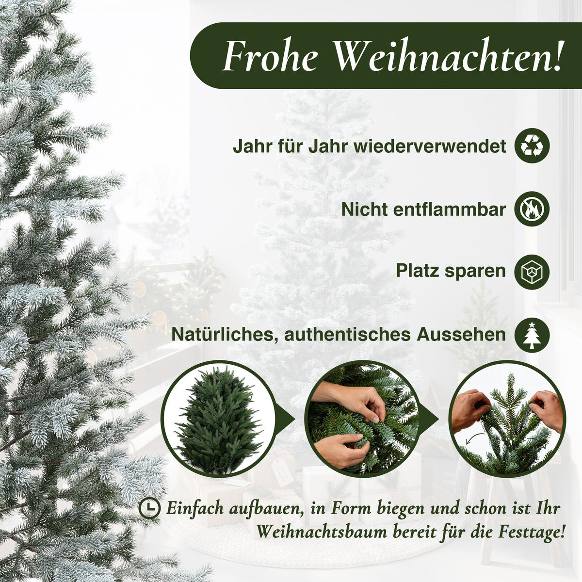 WEIHNACHTSBAUM künstlich 180 cm, 1450 PE-Spitzen, Metallständer - Grün, Kunststoff (107/180cm) - Hometopia