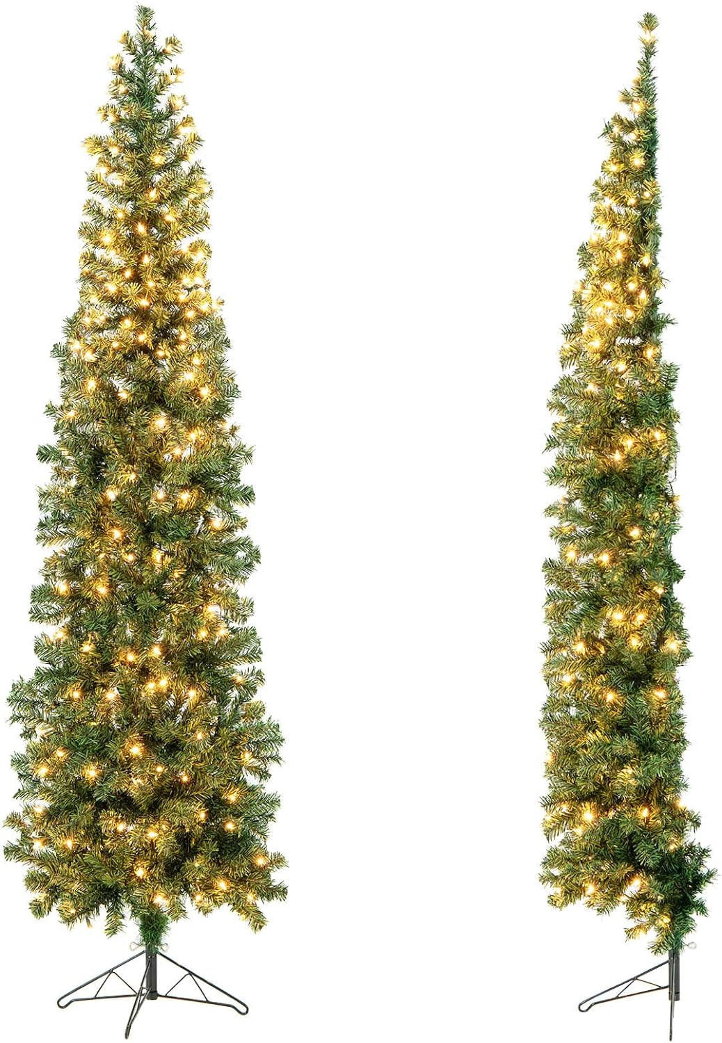 COSTWAY VÁNOČNÍ STROMEK Poloviční strom 210 cm 150 LED teplá bílá Zelený