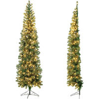 WEIHNACHTSBAUM Halb-Baum 210 cm 150 LED warmweiß Grün - Grün, Kunststoff (210cm) - COSTWAY