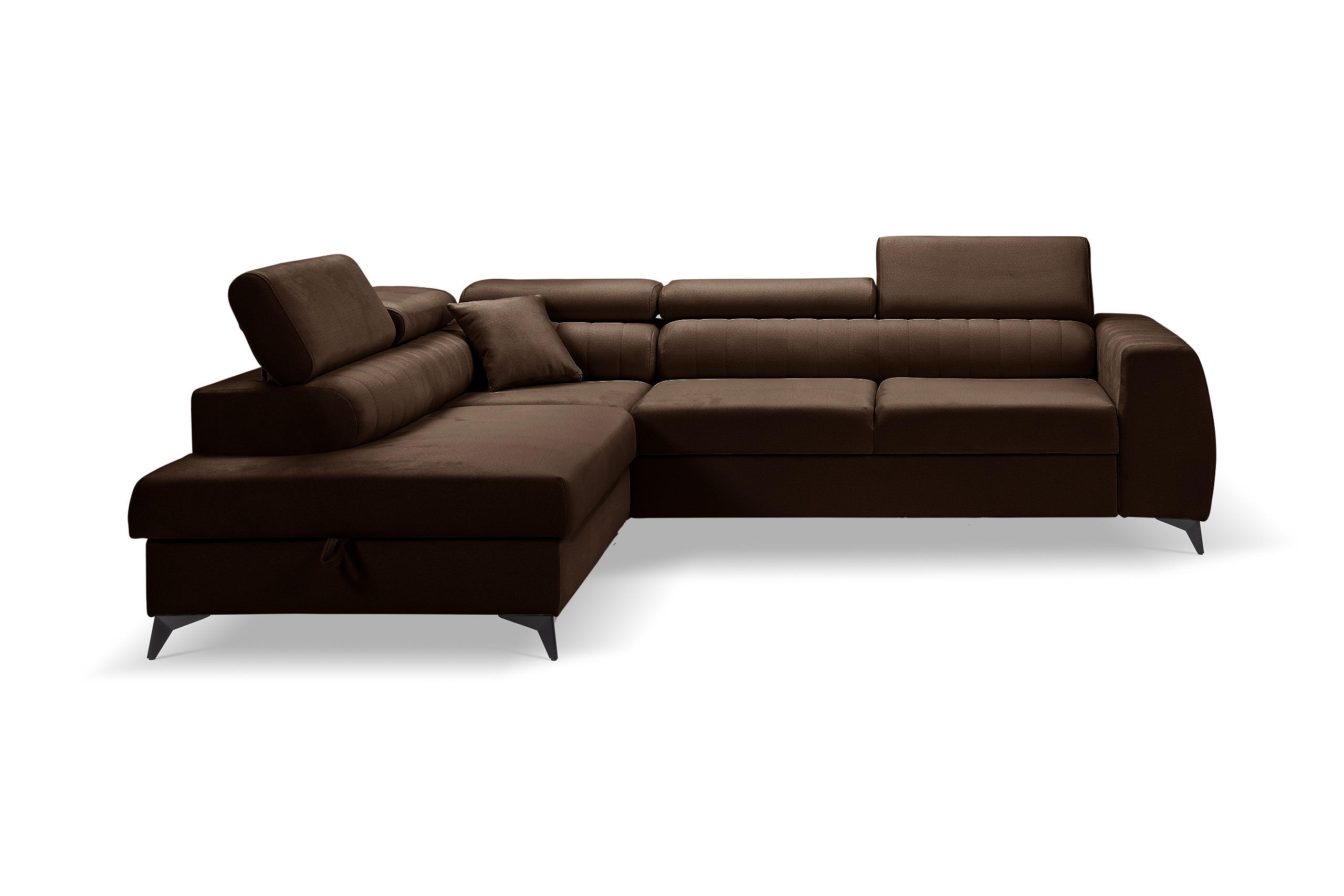 ECKSOFA PIERO L Links mit Schlaffunktion 195x125 Velours Braun - Schwarz/Braun, Holz/Textil (268/203cm) - Muffo