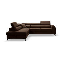 ECKSOFA PIERO L Links mit Schlaffunktion 195x125 Velours Braun - Schwarz/Braun, Holz/Textil (268/203cm) - Muffo