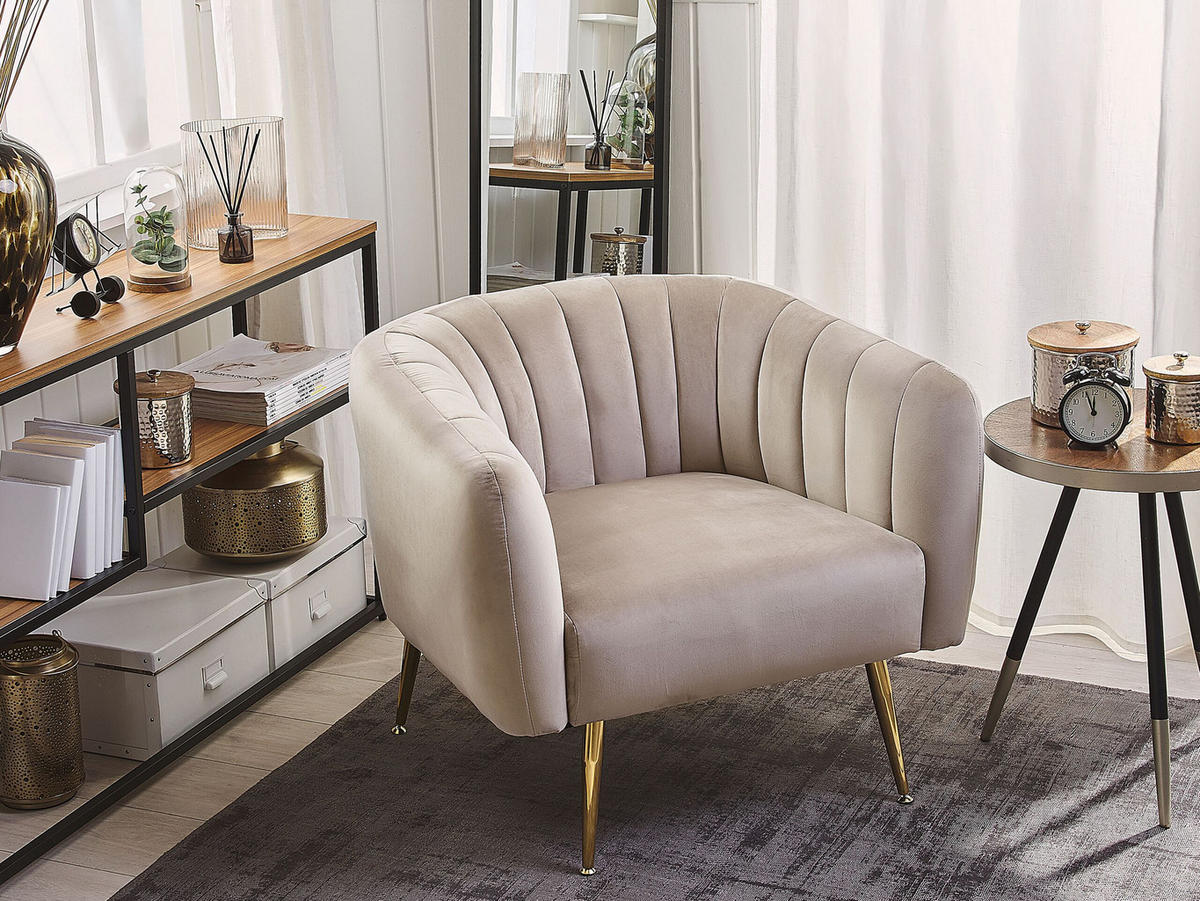 SESSEL Samtstoff Beige Laconia - Beige, Textil/Metall (85/72/62cm) - Beliani