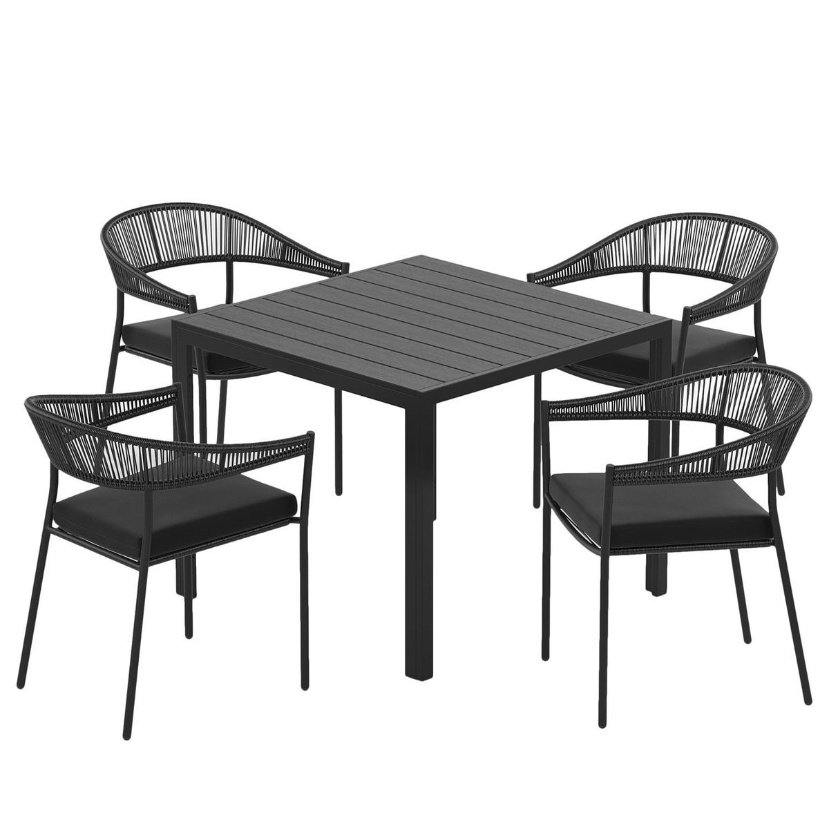 GARTENESSGRUPPE - 5-teilig - Stahl / Polyrattan - Schwarz - Schwarz, Kunststoff/Textil - home24