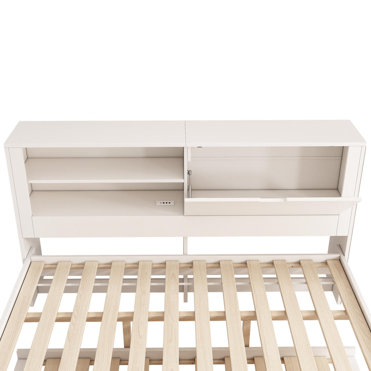 AUSZIEHBETT 140/190 cm DE-00848, in Weiß, USB-C und Klapp-Stauraum - Weiß, Holz (140/190cm) - ComfortXL