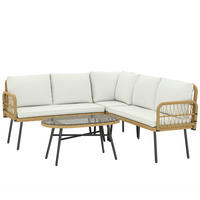 LOUNGESET 4 TLG. aus Polyrattan Stahl Cremeweiß - Transparent/Creme, Kunststoff/Metall - Outsunny