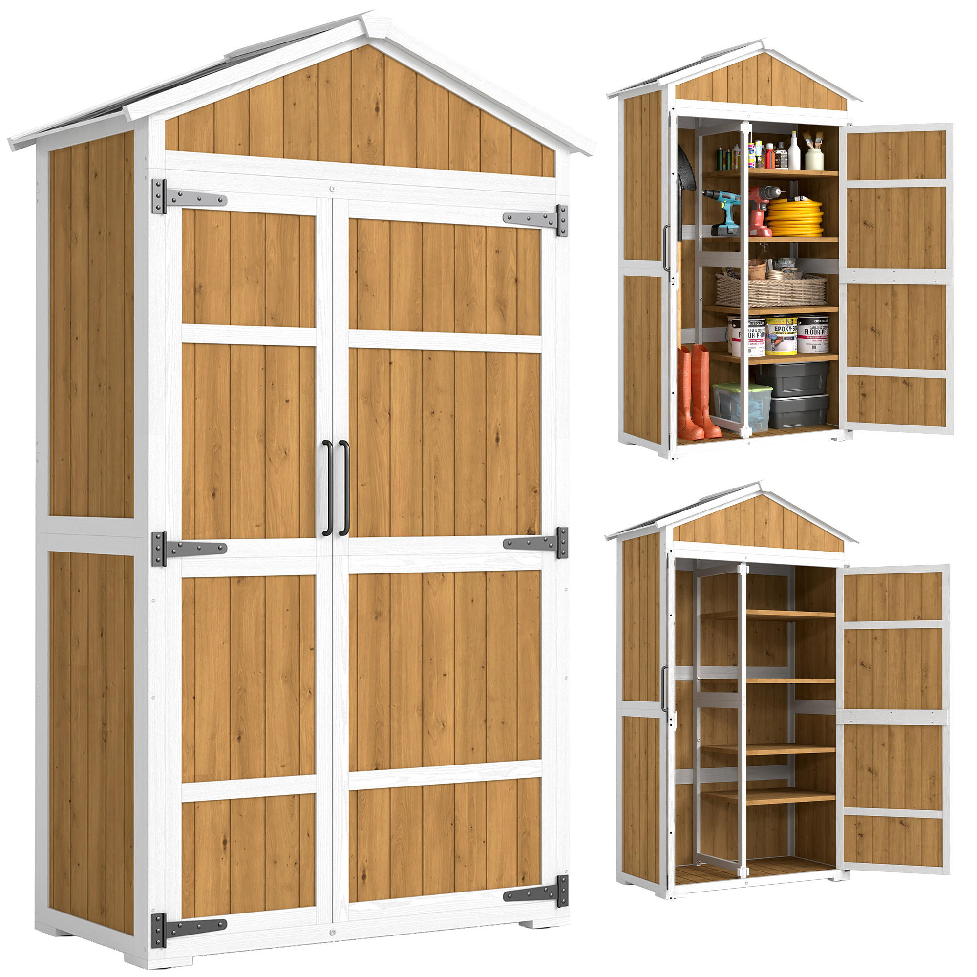GERÄTESCHUPPEN DE-17624 4 abnehmbare Böden mit Metalldach Naturholz - Naturfarben, Holz (105/179/55cm) - ComfortXL