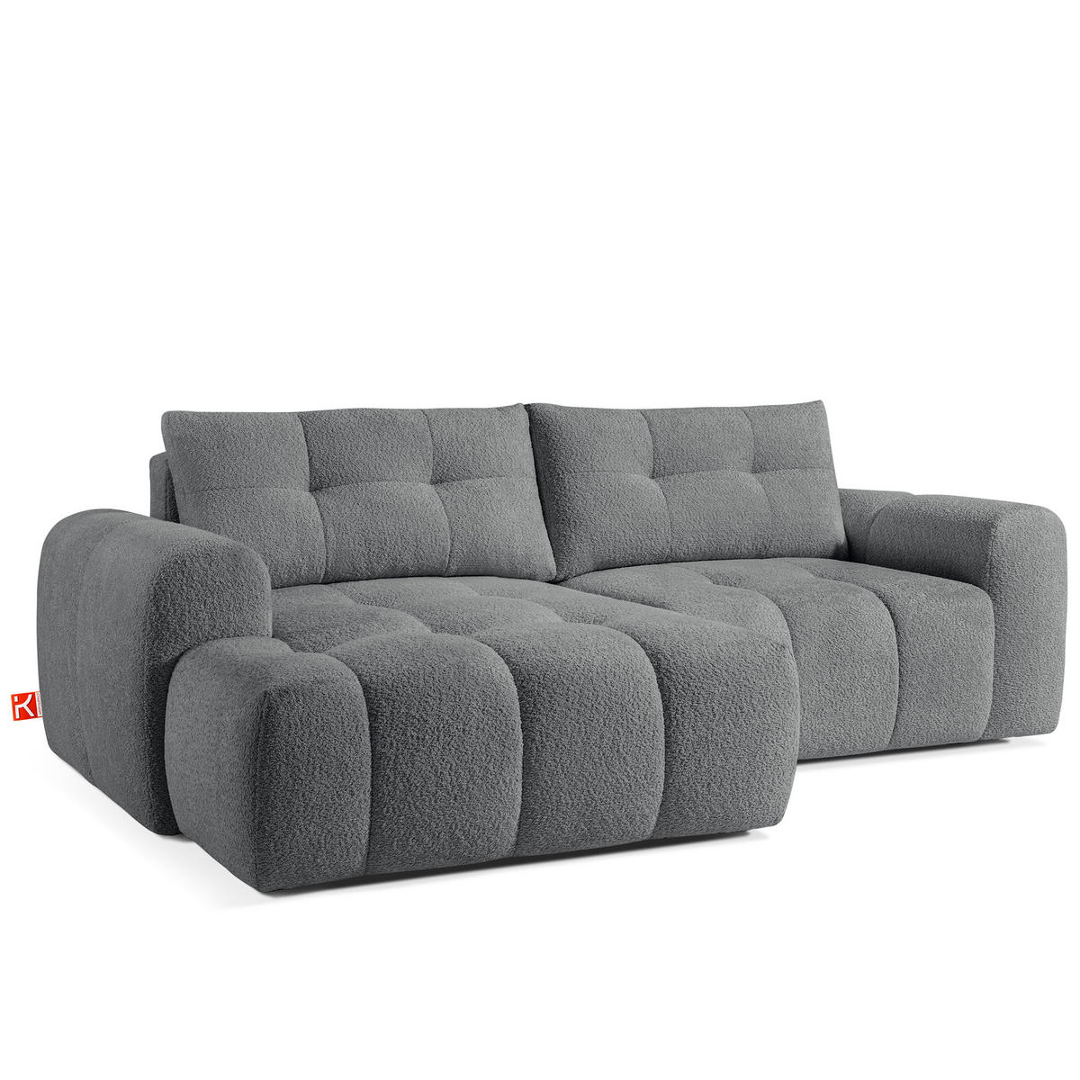 ECKSOFA LINKS RAVIA, Bouclé, Dunkelgrau - Dunkelgrau, Holz/Textil (256/104cm) - KONSIMO®