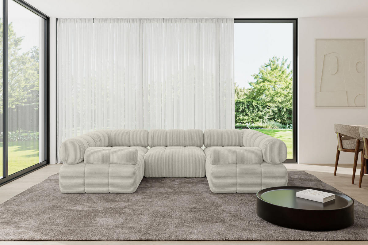 WOHNLANDSCHAFT modulares Sofa Birno-U1 - 285x190x70 cm Hellgrau Cord - Hellgrau, Holzwerkstoff/Textil (285/70/190cm) - ALTDECOR