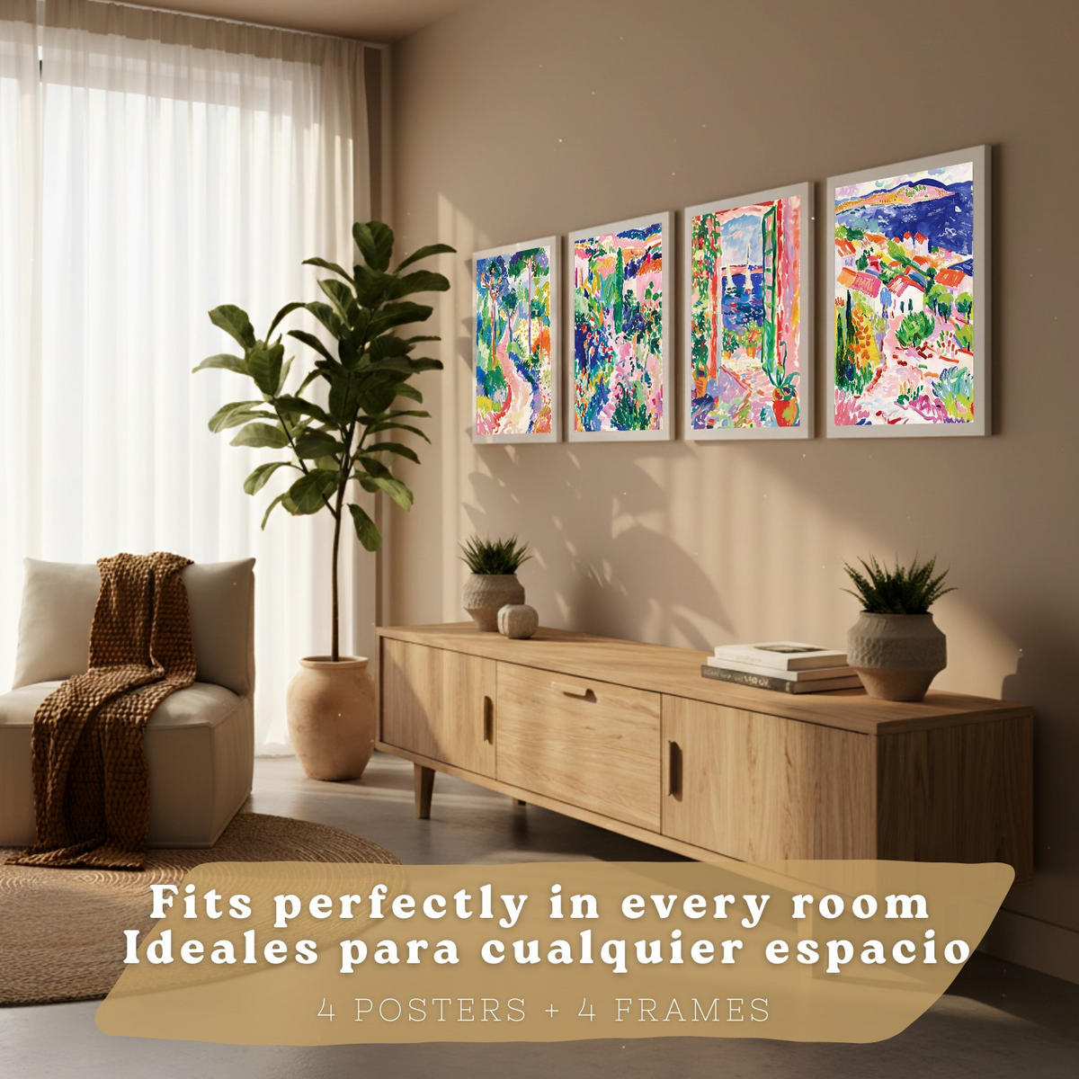 PLAKAT Sada 4 Cesta A4 Bílý rám - bílá, papír (29.7/1/21cm) - Nacnic
