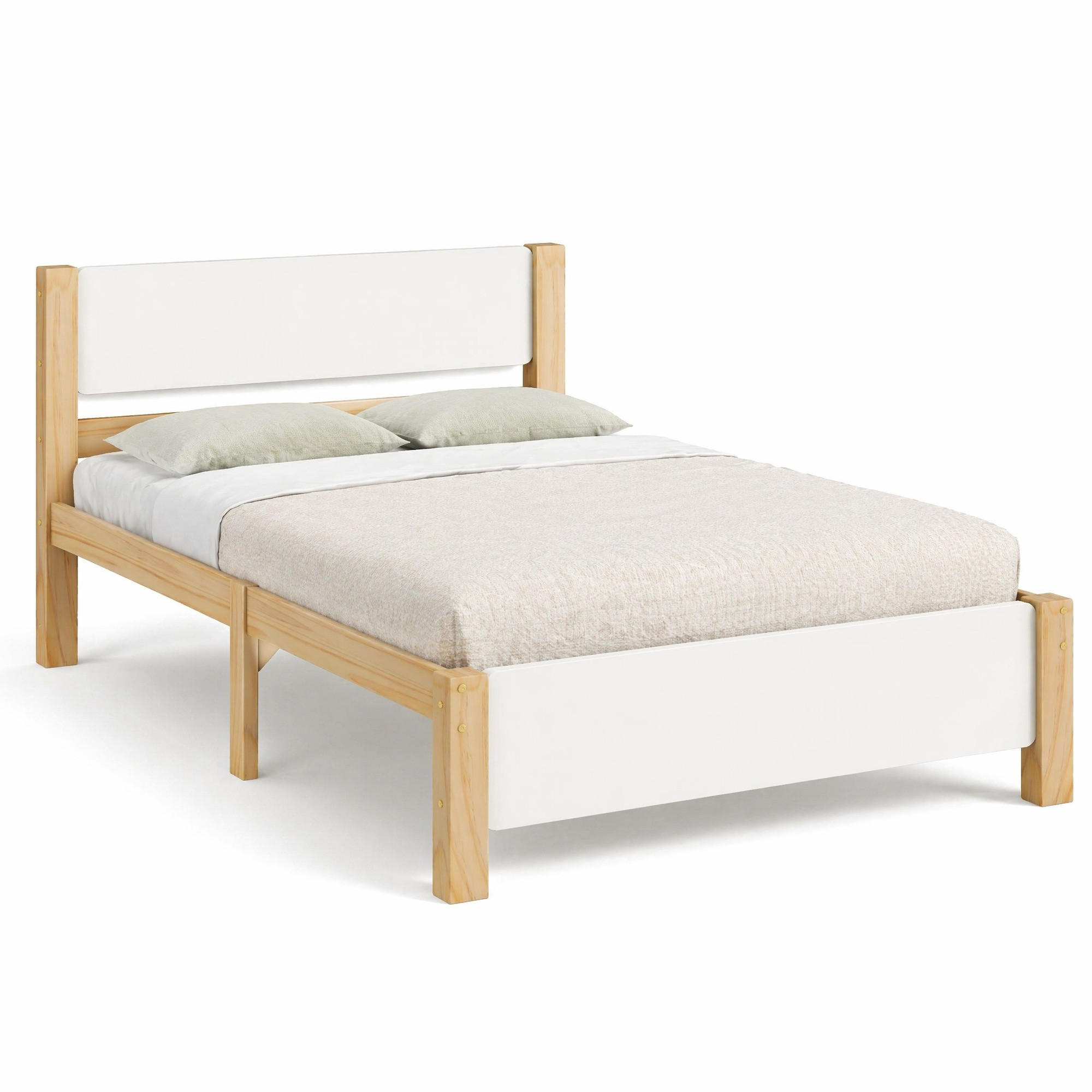 POSTEL 90/200 cm v bílé a přírodní barvě s lamelovým roštem - bílá/přírodní, dřevo/kompozitní dřevo (90/200cm) - CHICFURN