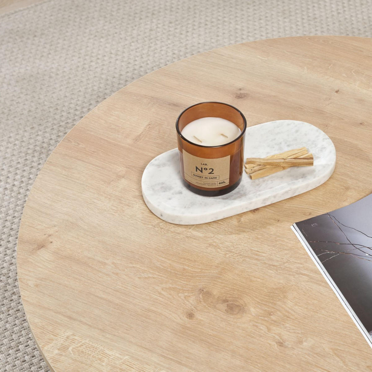 COUCHTISCH mit abgerundeter Platte - soleil 90/90/40 cm - Eichefarben, Holzwerkstoff (90/90/40cm) - Calicosy