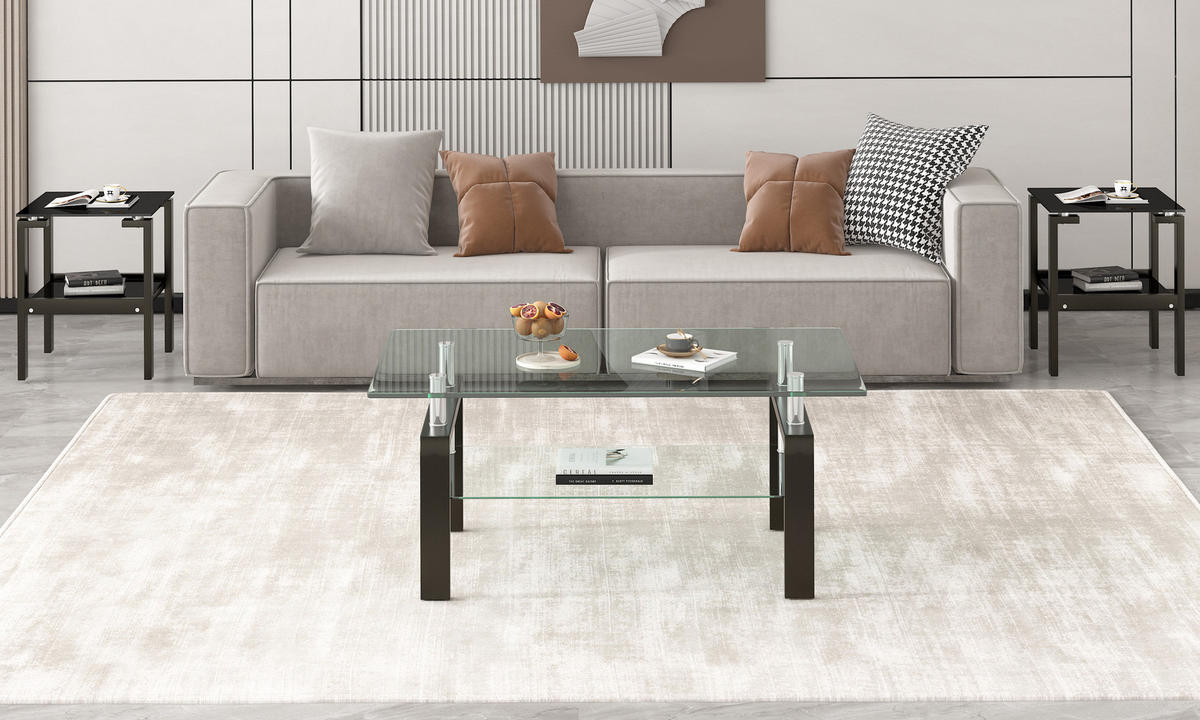 COUCHTISCH DE-37406 rechteckig mit zweistufigem Glas Transparent - Transparent, Metall (100/60/44cm) - ComfortXL