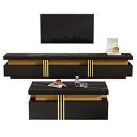 TV-ELEMENT mit Couchtisch - Schrankkombination 2er-Set in Schwarz und Gold - Schwarz, Holzwerkstoff (100/40/50cm) - OKWISH