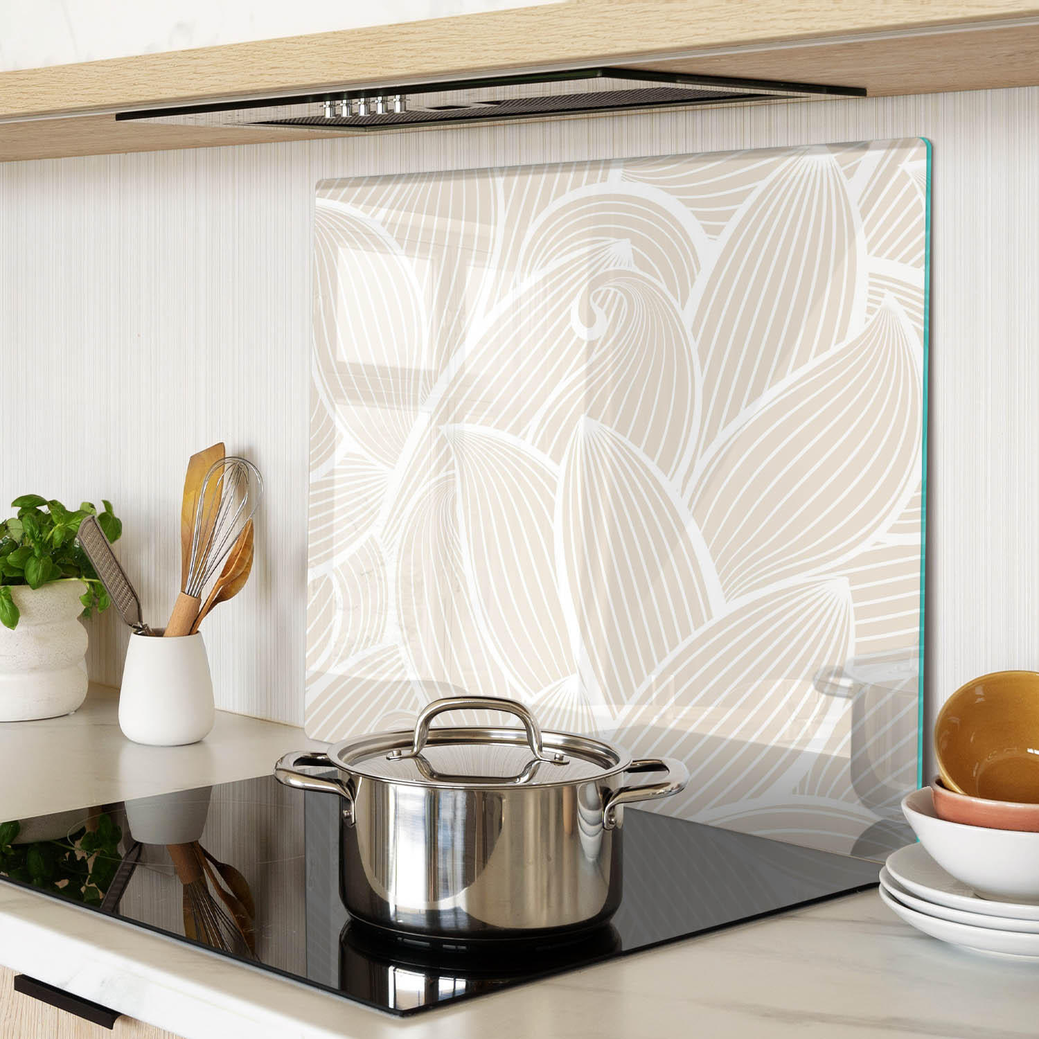GLASPLATTE 60x52 cm Blattmuster - Beige, Glas (60/0.4/52cm) - TULUP