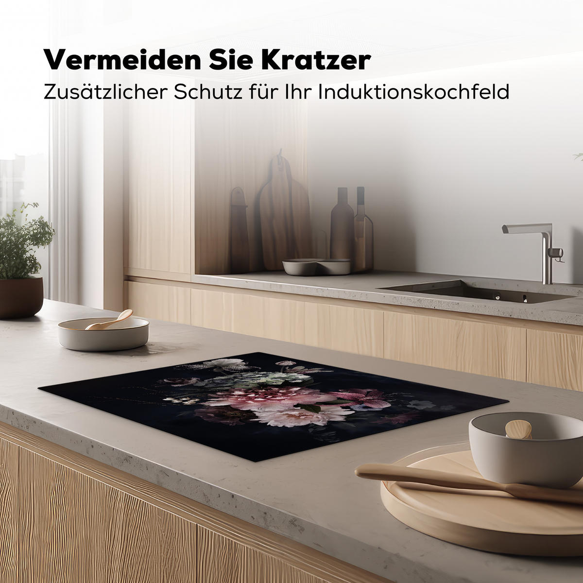 HERDABDECKPLATTE Blumen - Vintage - Pastell - Rosa - Weiß 71x52 cm - Altrosa, Kunststoff (71/0.2/52cm) - MuchoWow