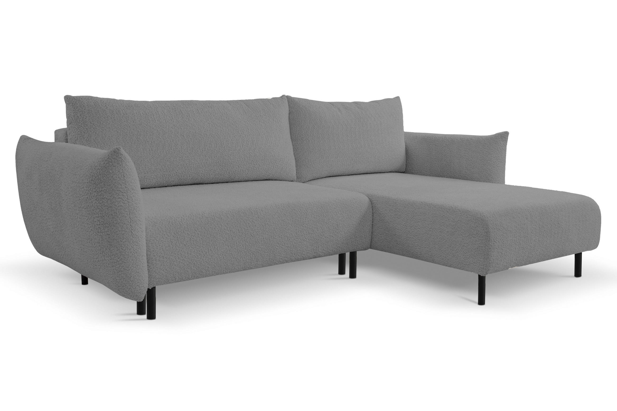 ECKSOFA ADEL mit Schlaffunktion und Bettkasten, L-förm, Metallbeine, verstellbar lose Rückenkissen, freistehend, RECHTS, 257x171x90 cm, Light Grey - Hellgrau, Holz/Textil (257/171cm) - DomoHome