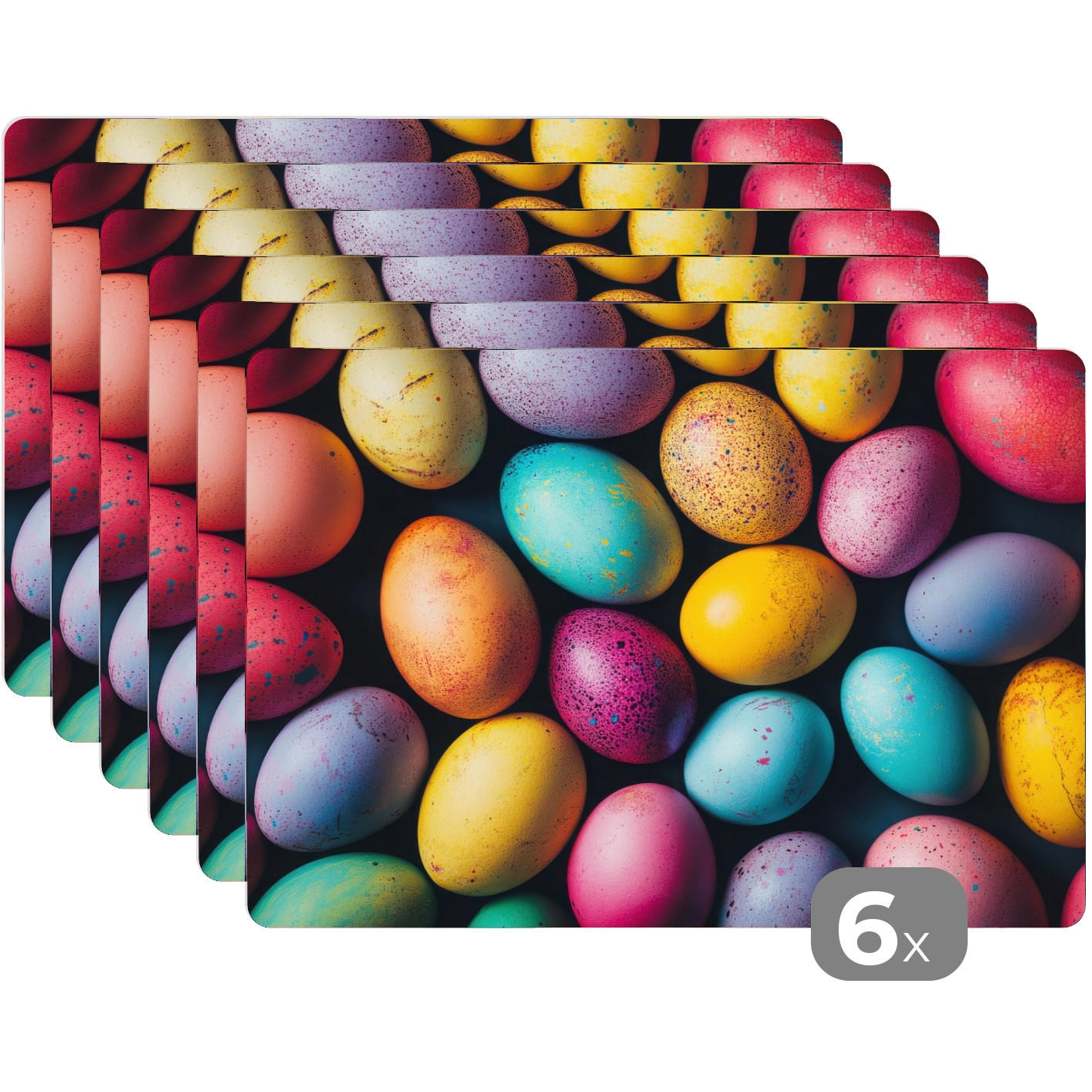 PLATZSETS 6er-Set Bunt - Ostereier - Spritzer Placemats 45x30 cm - Multicolor, Kunststoff (0.3/45/30cm) - MuchoWow