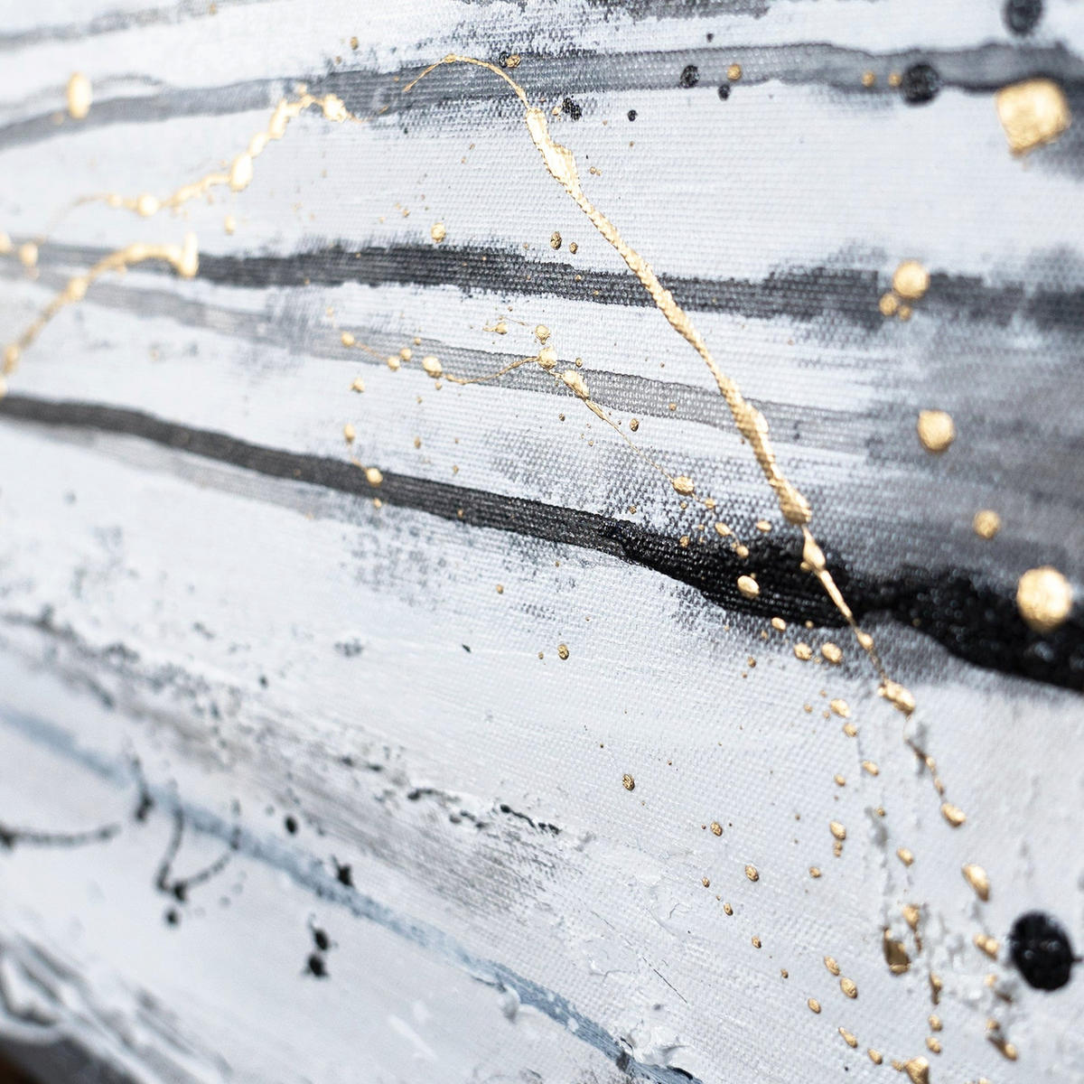 GEMÄLDE Tanz der Spritzer II Schattenfugenrahmen Gold 140x100 cm - Goldfarben, Holz (140/100cm) - YS-art gallery