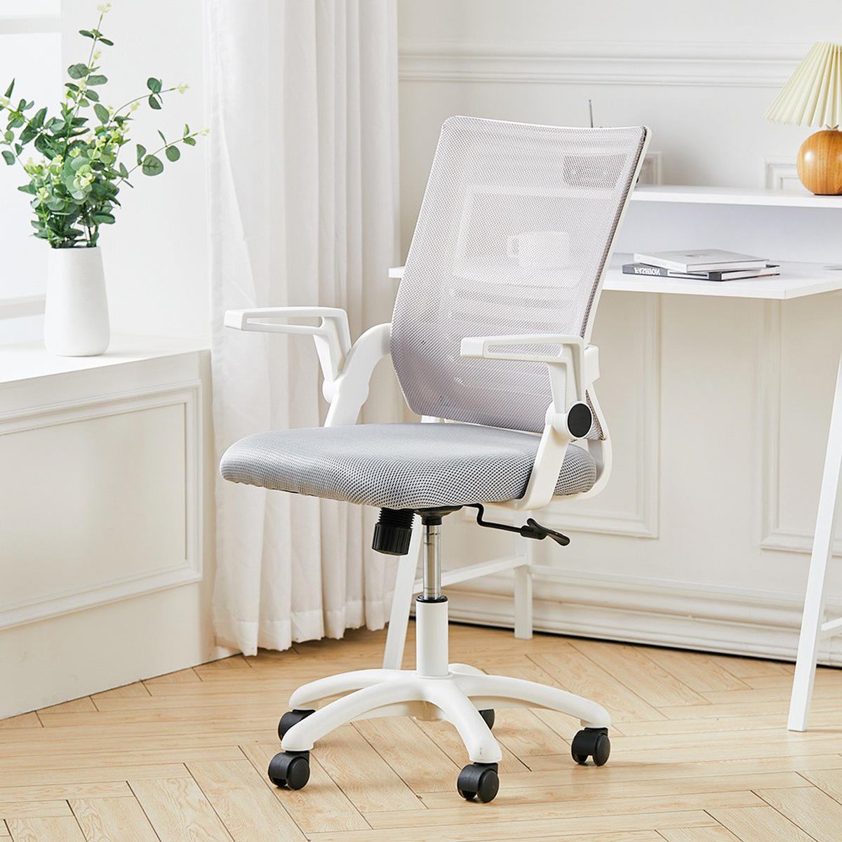 BÜROSTUHL Höhenverstellbar 360°-Drehbar Armlehnen Rollen Grau - Weiß/Grau, Kunststoff (60/101/45cm) - Livingandhome