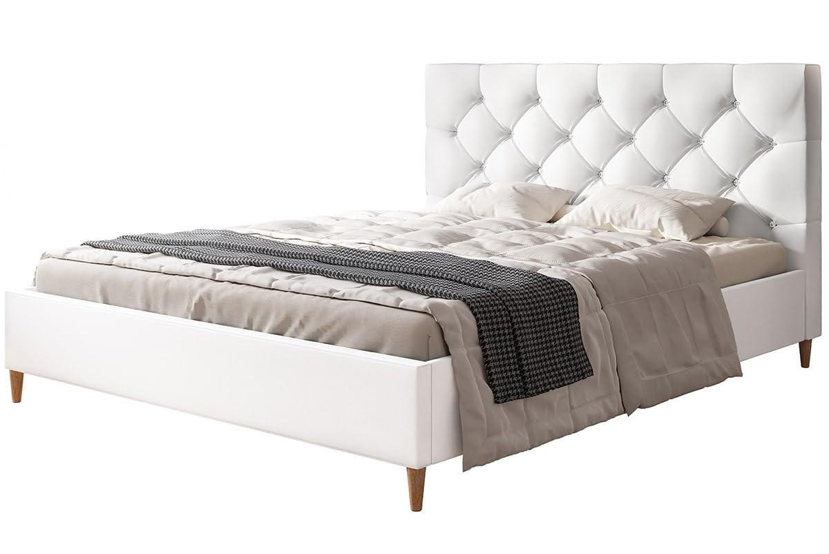 POLSTERBETT LUX Boston mit Kopfteil, 180 x 200 cm, Doppelbett mit Lattenrost aus Holz, Kunstleder Weiß, Füße in Farbe: Braun - Weiß, Holz/Textil (180/200cm) - Alpi-Möbel