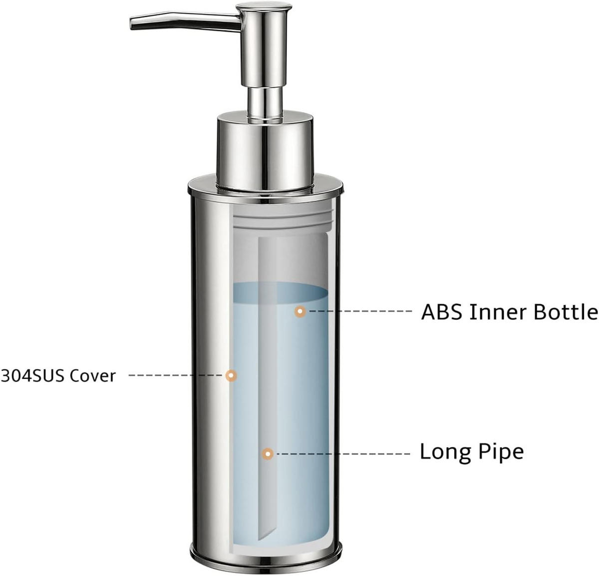 SEIFENSPENDER , Edelstahl 304 – 240 ml - Silberfarben, Metall (5/18.9/5cm) - BELZ