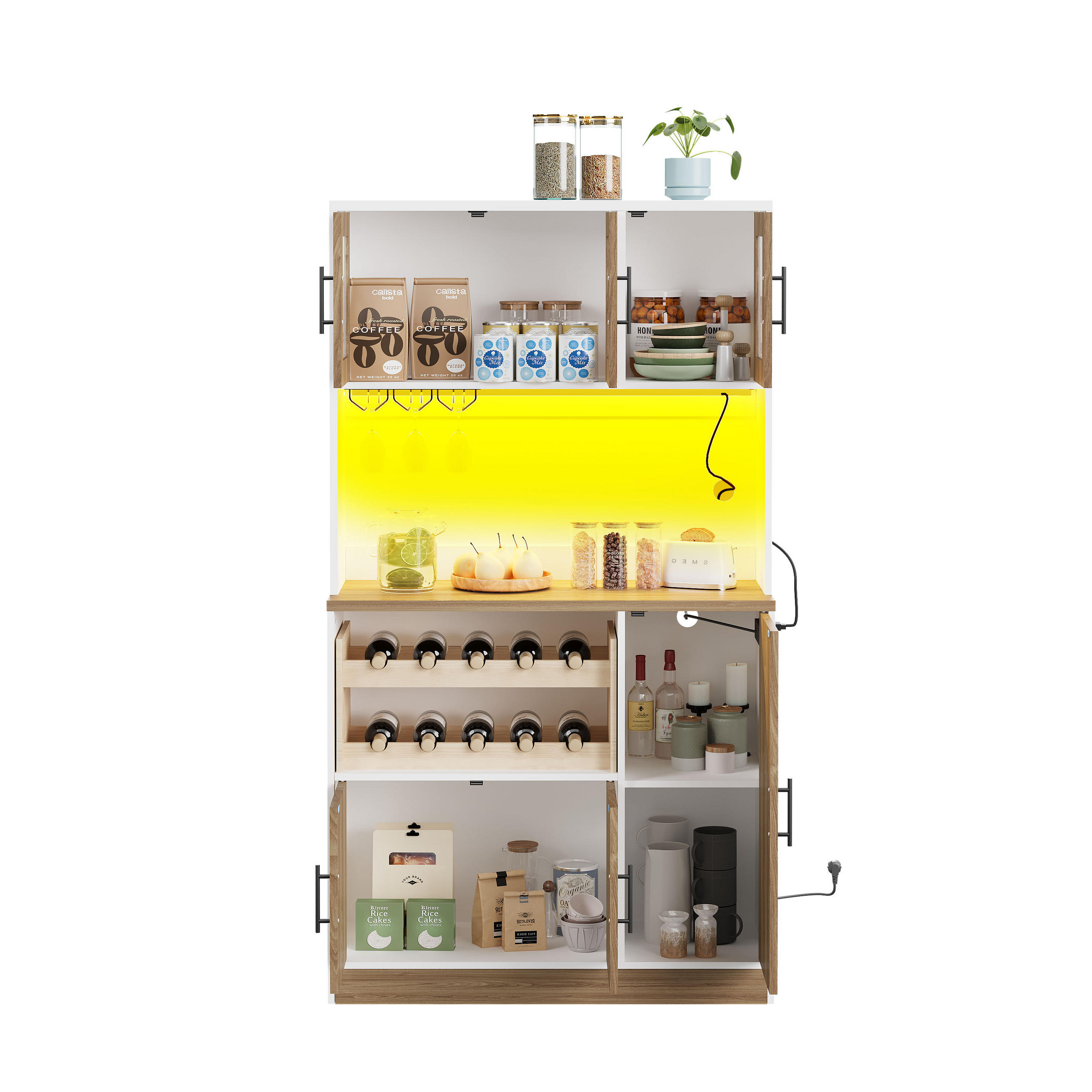BUFFET 100/40/180 cm weiß/eichefarben aus MDF mit LED - Weiß, Holzwerkstoff (100/180/40cm) - OKWISH
