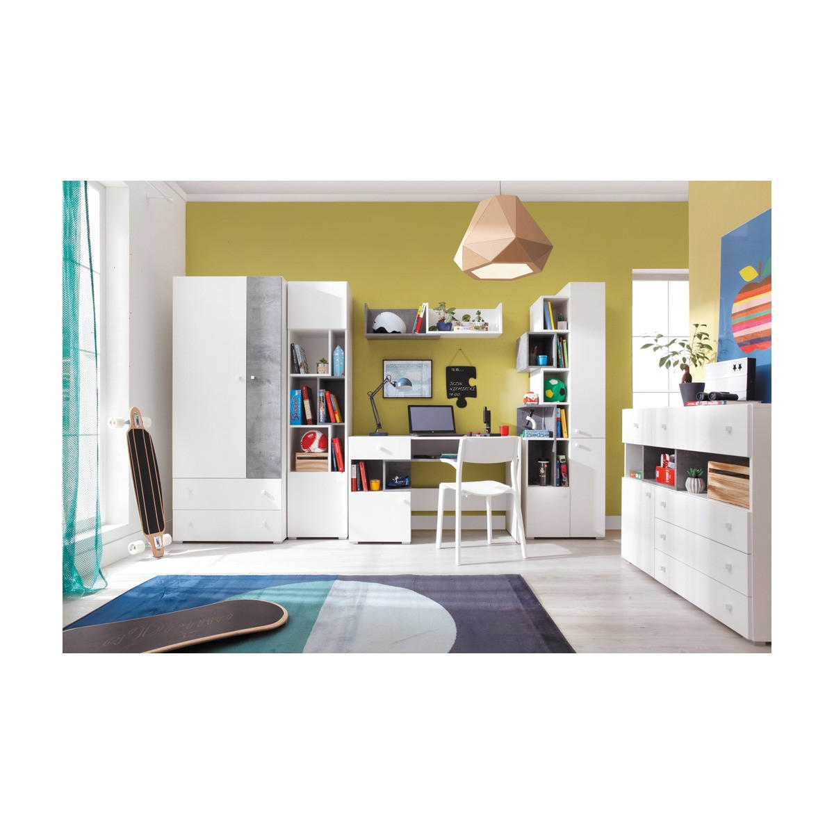 SCHLAFZIMMER Set 6-tlg. SIGMA System – Weiß / Grau - Weiß, Holzwerkstoff (90/190/50cm) - hi-markt