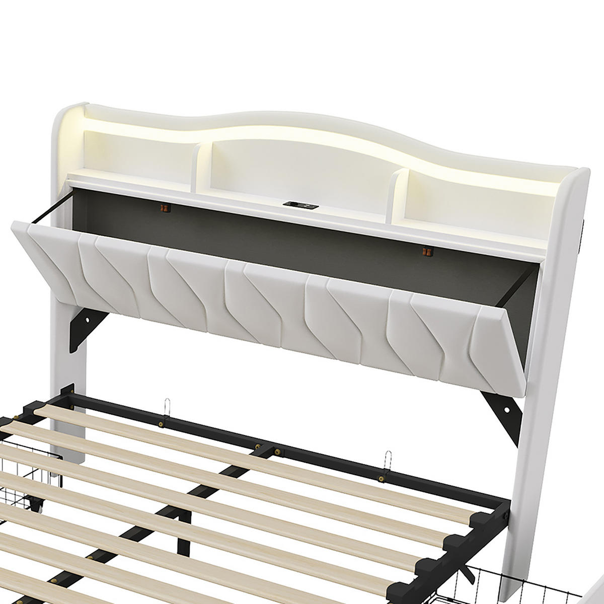 POLSTERBETT Geometrisch 140/200 cm mit 4 Schubladen & App-LED Samtoptik Beige - Beige, Textil (140/200cm) - Creahappy