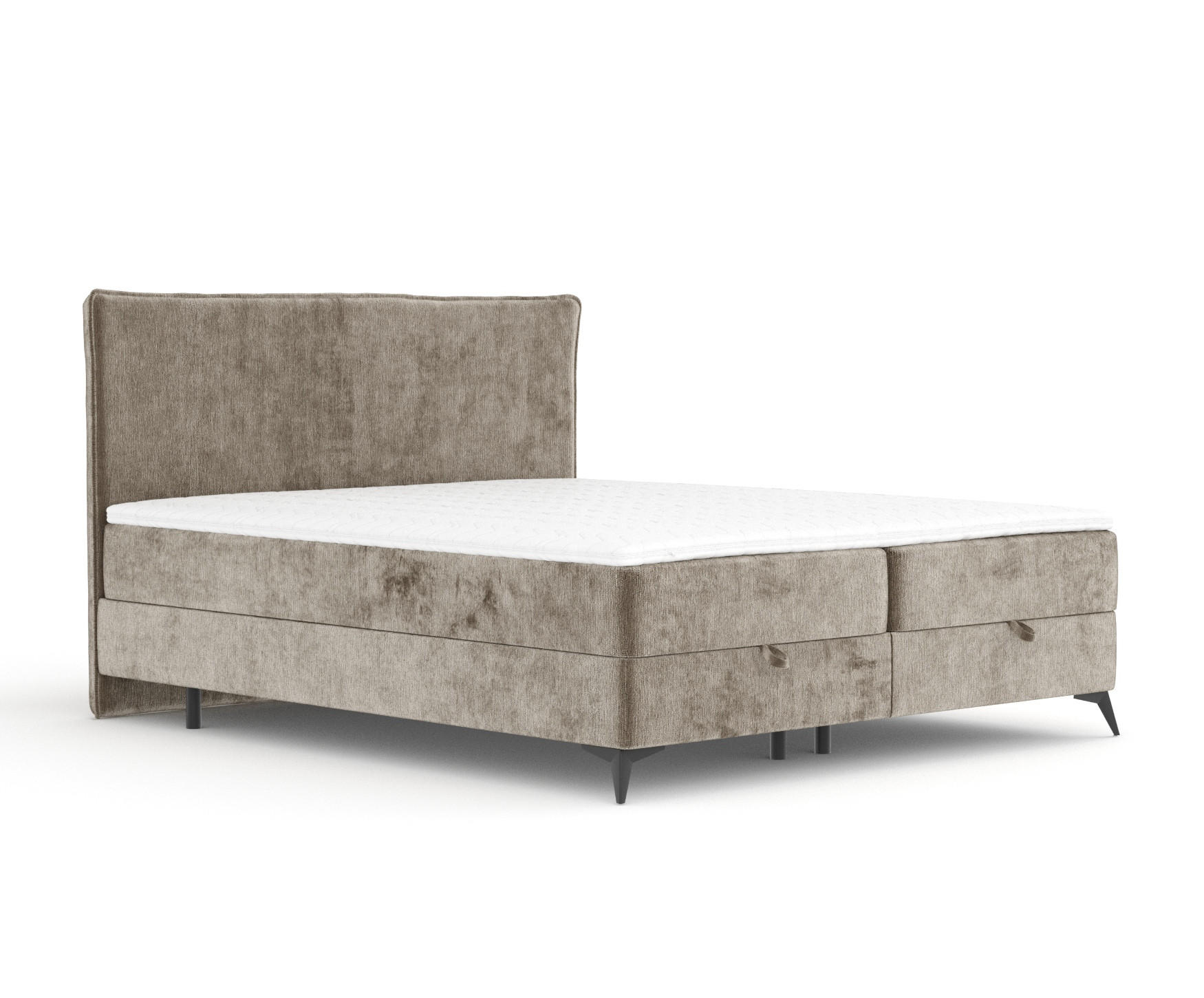 BOXBETT Peru Beige 200/200 cm im Chenille-Stoff - Beige/Schwarz, Holz/Holzwerkstoff (200/200cm) - Maison de Reve