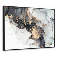 LEINWAND Bilder mit Rahmen - Marmor - Schwarz - Weiß - Gold - Luxus - Abstrakt - 100x70 - Goldfarben, Textil (100/70cm) - MuchoWow